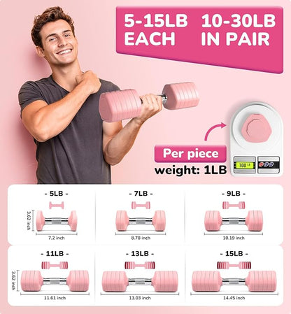10LBS 20LBS 30LBS Dumbbells Adjustable Dumbbell Set of 2, Hand Weights for Women Men Free Weight Dumbbells Sets for Home Gym & Outdoor Exercise Workout Strength Training Equipments