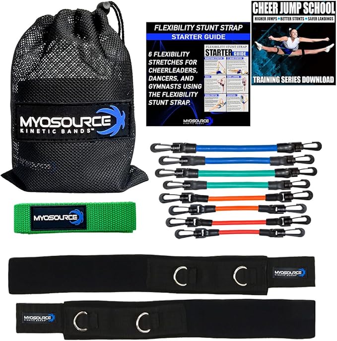 Cheer Kinetic Bands – Leg Resistance Bands for Cheerleaders | Improve Flexibility, Jumps, Stunts & Tumbling | 4-Level Resistance System with 12 Stunt Strap Colors + Digital Training Downloads
