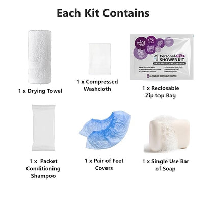 Compact Personal Shower Kit To-Go– Your Hygiene Companion for Travel, Gym, Camping | Shower on the Go | Shampoo, Soap, Towel. All in One (100)