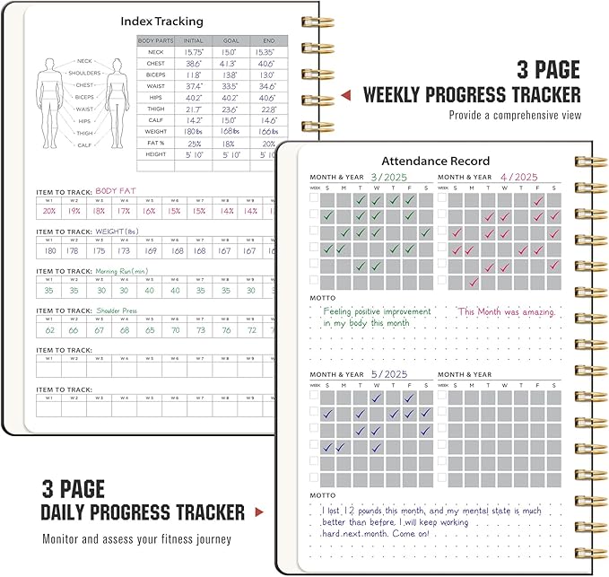 Workout Journal, Fitness Journal for Women & Men, A5 Workout Log Exercise, Fitness Trackers Plan Week With Goals, Calendar, Loss Weight Diet Training, Progress, Gym & Home Workouts (Black)