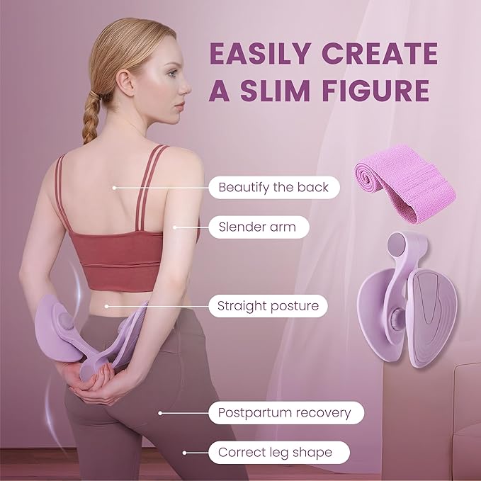 35LB Fixed-Resistance Inner Thigh Exerciser + 39LB Fabric Resistance Band | Balanced Center-of-Gravity Hip & Leg Trainer Kit for Men & Women | Portable Home Gym Lower Body Workout Equipment