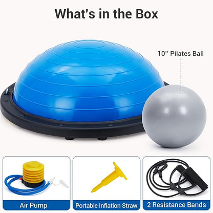 Horizon Half Balance Ball Trainer Stability & Core Workouts w/Non-Slip Base, 2 Bands, Pump & Extra Ball for Home Gym, Physical Therapy, All Fitness Levels