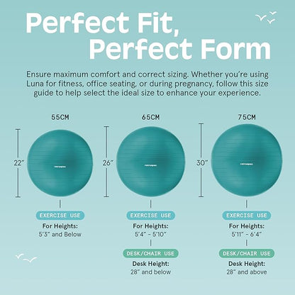 Retrospec Luna Exercise Ball with Pump - Anti-Burst Fitness Equipment for Yoga, Core Training & Stability - Home Gym Swiss Ball for Office & Pregnancy