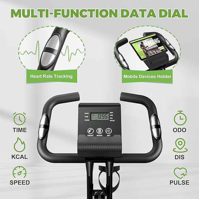 Caromix Folding Exercise Bike, 5 in 1 Stationary Bike with 16-Level Adjustable Magnetic Resistance, 330LB Capacity Indoor Workout Bike, Foldable Exercise Bike for Seniors and Adult