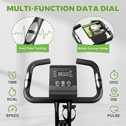Caromix Folding Exercise Bike, 5 in 1 Stationary Bike with 16-Level Adjustable Magnetic Resistance, 330LB Capacity Indoor Workout Bike, Foldable Exercise Bike for Seniors and Adult