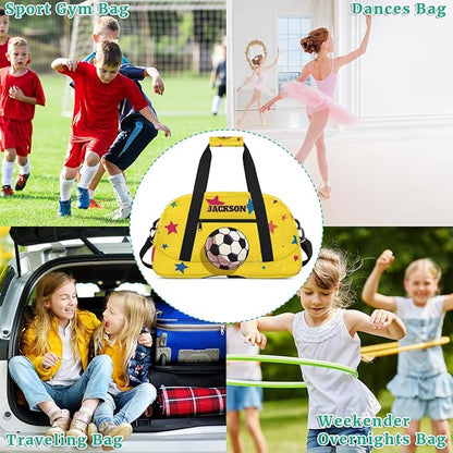 Custom Name Soccer Gym Duffel Bags for Kids Boys with Personalized Sport Training Travel Bags for Overnight Weekender, Yellow