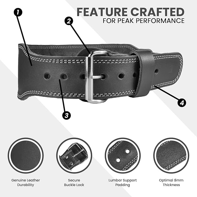 Spartan Weight Lifting Belt (5mm Thick) - Genuine Leather Lifting Belt Gym for Men & Women - Functional Workout Belt - Gym Belt for Weightlifting, Powerlifting, Squat & Deadlift - Adjustable Weightlifting Belt