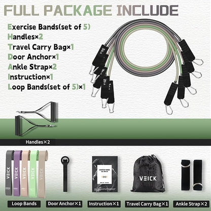 VEICK Resistance Bands, Exercise Bands, Workout Bands, Resistance Bands for Working Out with Handles for Men and Women, Exercising Bands for Fitness Weights Work Out at Home
