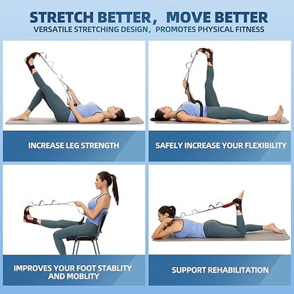 Foot and Calf Stretcher-Stretching Strap For Plantar Fasciitis, Heel Spurs, Foot Drop, Achilles Tendonitis & Hamstring. Yoga Foot & Leg Stretch Strap. (Red)