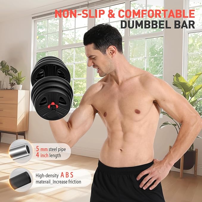 Adjustable Dumbbell Set, 20/30/40/60/80 lb Free Weight Set with Connector, 3-in-1 Design for Dumbbell, Barbell, and Weight Plate Training, Home Gym Fitness Equipment for Men and Women