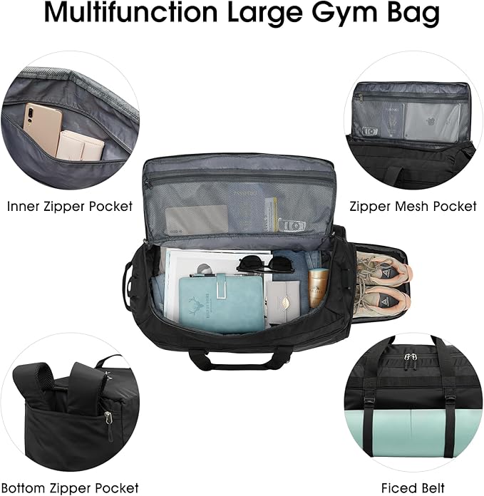G4Free Gym Bag for Women Men 45L Duffle Backpack with Shoe Compartment Water Resistant Travel Weekender Bag