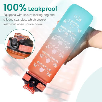 32 oz Water Bottles with Times to Drink and Straw, Motivational Water Bottle with Time Marker, Leakproof & BPA Free, Drinking Sports Water Bottle WIth Hand Strap for Fitness, Gym & Outdoor (orange)