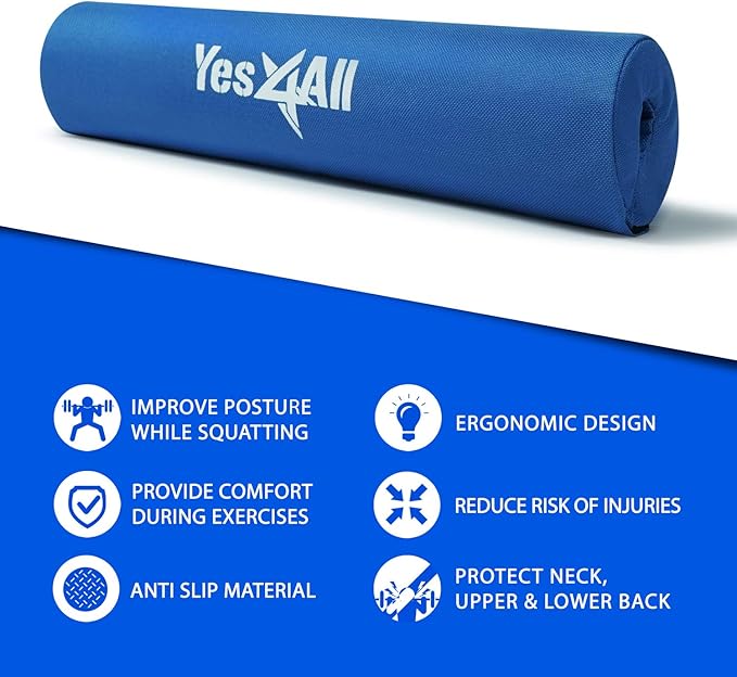 Yes4All Ergonomic Foam Bar Pad, Olympic Barbell Squat & Neck Pad for Squats, Hip Thrusts & Weight Lifting Bar