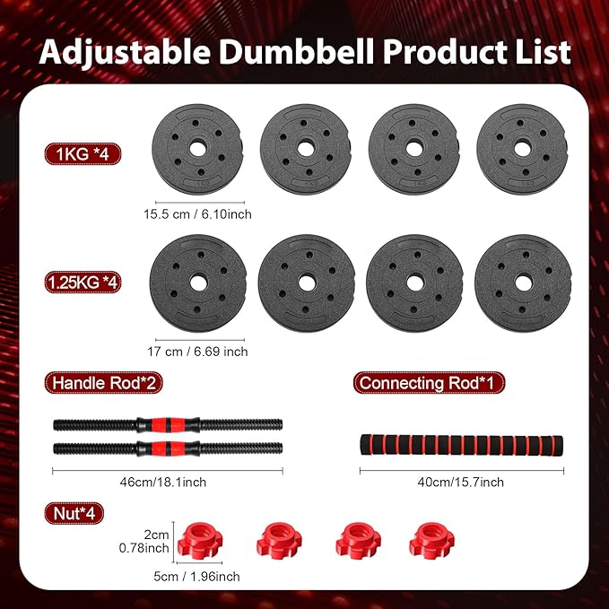 22LB Adjustable Dumbbell Set, Barbell with Thick Connecting Bumper Plate Combo for Strength Gym Training, Men and Women Free Weight Set Fitness Home Equipment