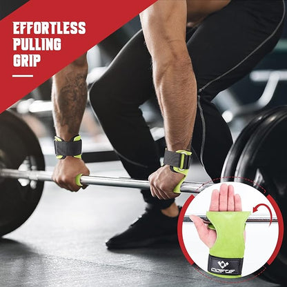 COFOF Weight Lifting Wrist Strap, Double Layer Leather Wrist Strap for Deadlift and Powerlifting, Adjustable Neoprene Padded Gym Workout Lifting Hooks (Pair)