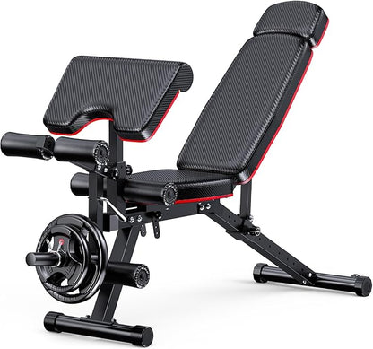 XDDIAS Workout Bench, Adjustable Weight Bench with Leg Extension and Leg Curl, Extended Headrest, 900LBS Preacher Curl Bench Incline Decline Flat Workout Bench for Home Gym Full Body Exercise
