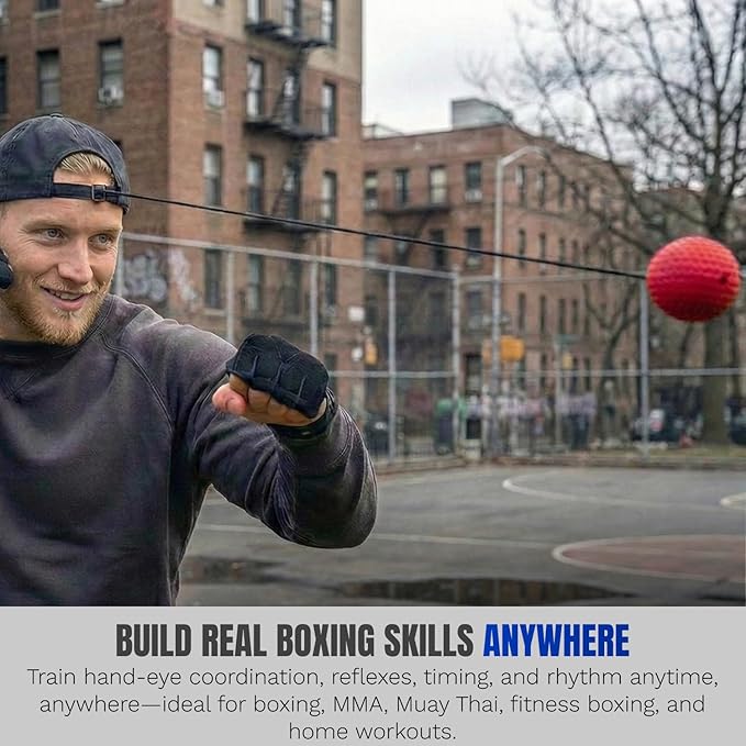 Reflex Ball Hat Kit for Boxing – 2 Speed Levels, Click-to-Adjust Metal Lock & Knuckle Guards | Cotton Hat Punch Ball Set for Reaction Time, Speed & Coordination Training | PunchLab App Compatible