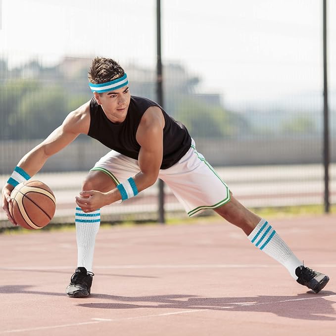 ONUPGO Sweatband Set Sports Headband Wristband Set Sweatbands Terry Cloth Wristband Wrist Sweatband Headbands Moisture Wicking Sweat Absorbing Head Band