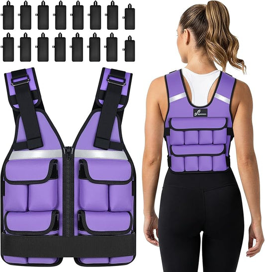 Sportneer Adjustable Weighted Vest Weights: 2-18 lbs/2-40 lbs Washable Weight Vest for Walking 16 In 1 Fast Adjust Rucking Vest for Women and Men Home Gym Running Jogging Strength Training Vests