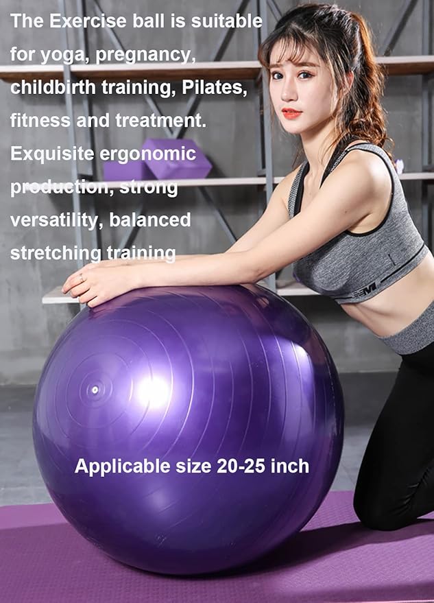 Exercise Ball, Explosion-Proof Yoga Balance Ball(25in /65cm) with Pump, Heavy Duty Swiss Ball for Fitness, Pregnancy, Balance & Physical Therapy, Fitness in Home/Gym/Office