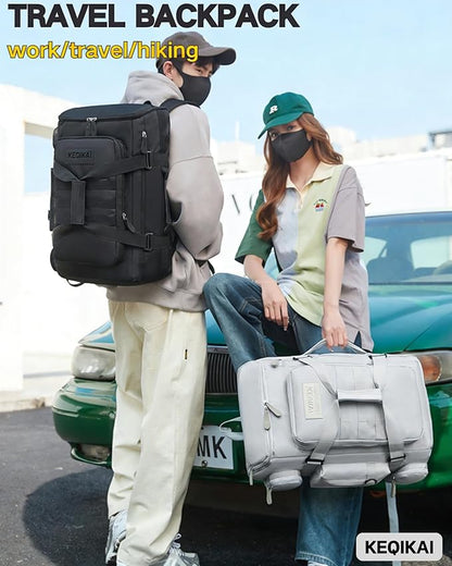 Large Travel Duffle Bags Backpack for Men Women, 50L Sports Gym Bag with Wet Pocket, Waterproof Travel Bag Carry On Backpack Weekender Overnight Backpack for Workout, Fitness, Outdoor, Business Black