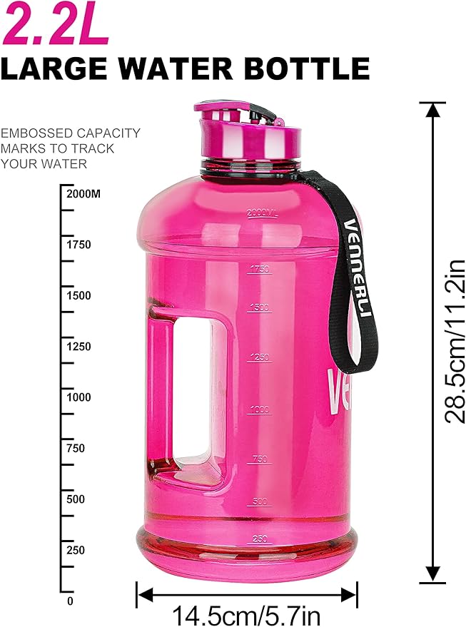 VENNERLI Portable Large Plastic Water Bottle - BPA-free Half Gallon Reusable 2 Liter Water Jug for Outdoor Hiking Fitness Travel Camping Cycling