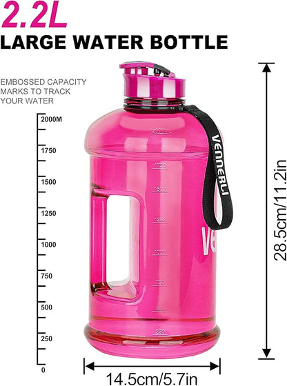 VENNERLI Portable Large Plastic Water Bottle - BPA-free Half Gallon Reusable 2 Liter Water Jug for Outdoor Hiking Fitness Travel Camping Cycling