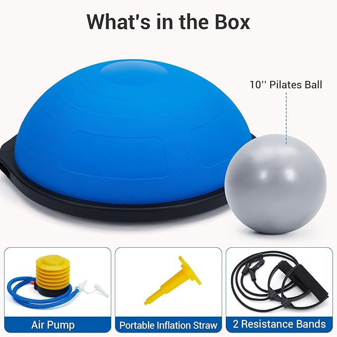 Half Balance Ball Trainer Textured Non-Slip Base for Unshakeable Stability, Includes 2 Resistance Bands + Pump & Bonus Ball - Ultimate Home Gym & Therapy Powerhouse for Every Athlete