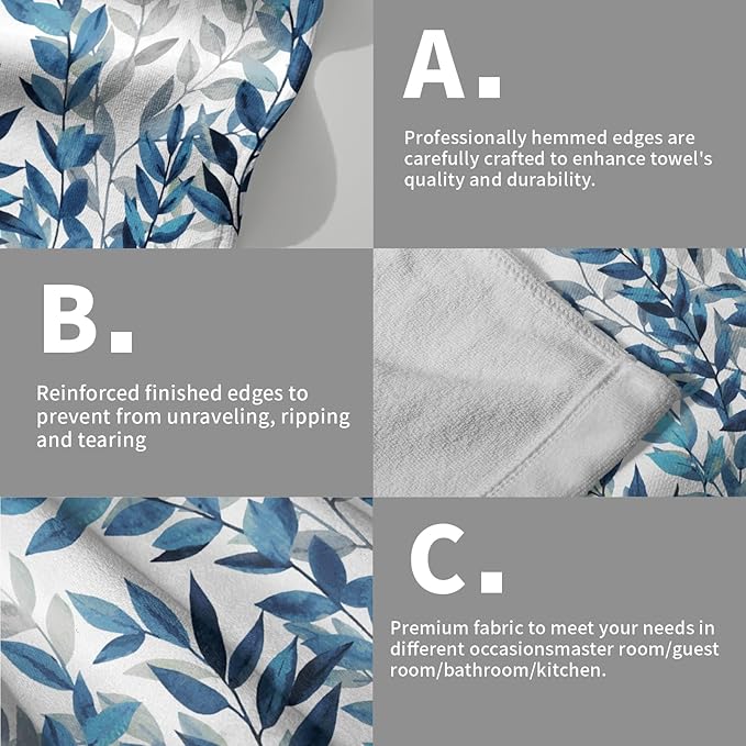 Blue Eucalyptus Hand Towels Set of 2 Spring Floral Watercolor Leaves Kitchen Towel Botanical Plant Blue White Leaves Decorative Super Soft Face Towels for Bathroom Home Hotel Gym