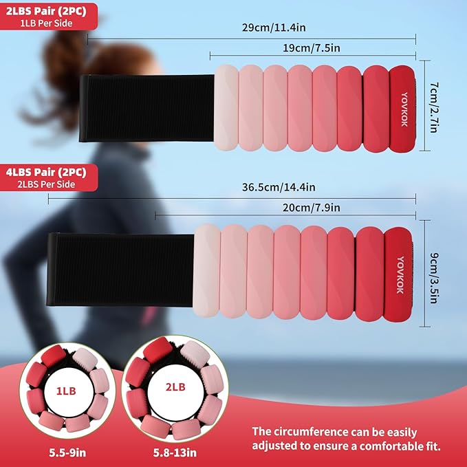 Ankle Weights for Women Men, Silicone Wrist Weights Set of 2 - Wearable Leg Weights/Arm Weights Ideal for for Home Gym Workout, Running, Yoga, Pilates, Barre, Exercise, Strength Training