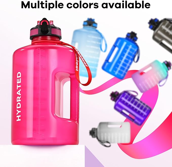 Motivational Gallon Water Bottle, BPA Free, Large Sport Water Jug with Handle & Straw, for Fitness, Outdoor, Gym, Travel, Camping, Office (Pink)