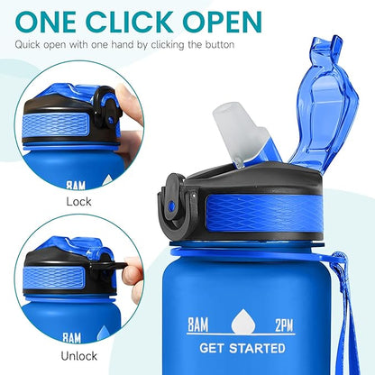 32 oz Water Bottles with Times to Drink and Straw, Motivational Water Bottle with Time Marker, Leakproof & BPA Free, Drinking Sports Water Bottle WIth Hand Strap for Fitness, Gym & Outdoor (blue)