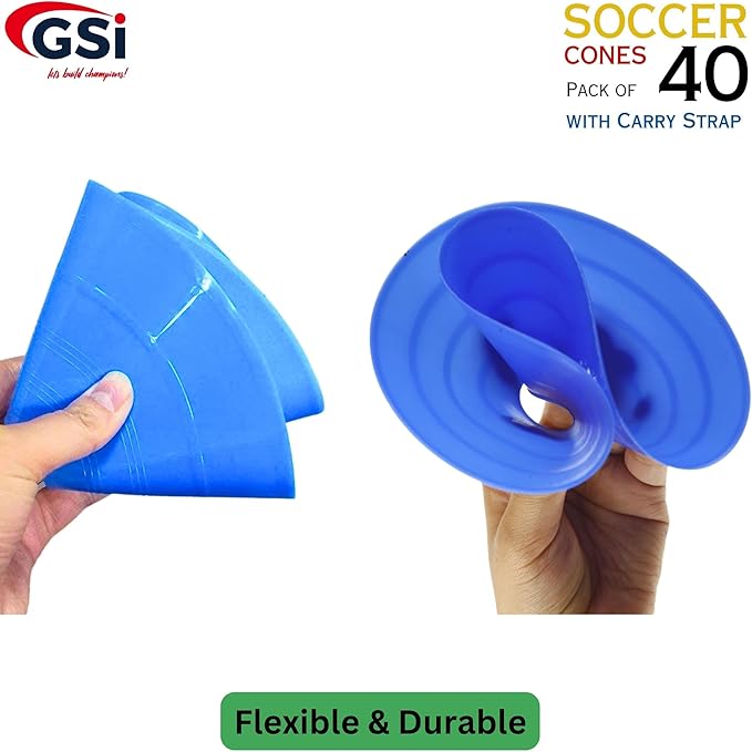 GSi Sports Training Cones for Agility Drills – Soccer & Basketball Multi-Sport Field Markers, Durable Flexible Cones in Multiple Shapes & Packs (20–80 Pack)