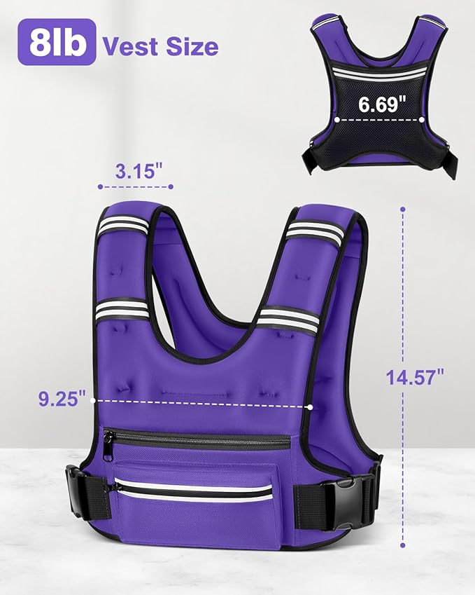 Weighted Vests for Women Men, 8 12 16 20 lb Weighted Vest with Storage Pockets, Rucking Vest with Reflective Stripe, Adjustable Straps Weight Vest for Running, Walking, Workout, Training