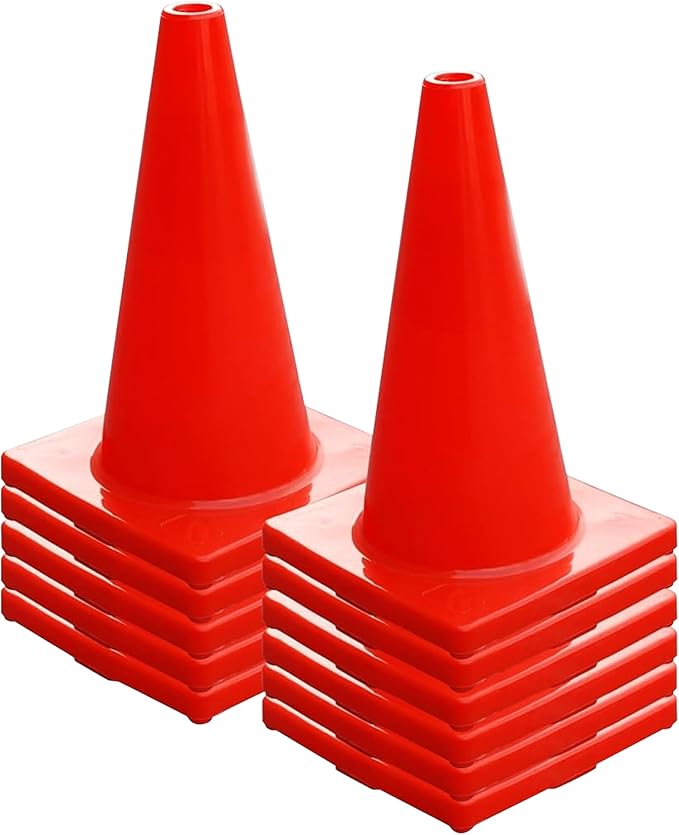 Heavy Duty Agility Training Cones (2 in, 6 in, 9 in, 12 in, 18 in, 28 in) for Sports and Kids Coaching, Multipurpose Field Marker Cones, Soccer, Basketball Drills, Bike, Motorcycle Training