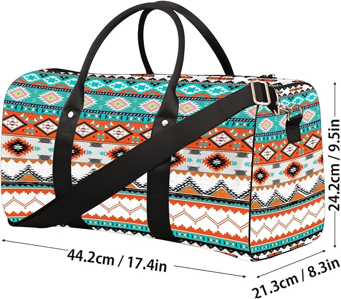Travel Duffel Bag Western Aztec Sport Tote Gym Bag Waterproof Foldable Carryon Weekend Overnight Training Handbag Sports Duffle Bags for Women Men Boys Girls,A-1
