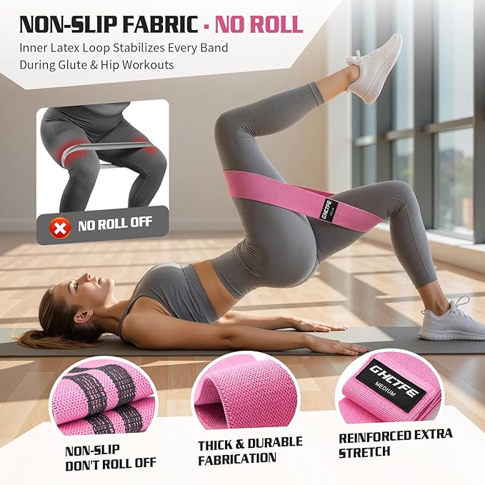 15PCS Fabric Resistance Bands for PT& Yoga Class, Athletes Training, Home Gym Exercise, Non-Slip Booty Bands Bulk Set for Glute, Leg Bands for Women, 3 Resistance Levels with Carry Bag