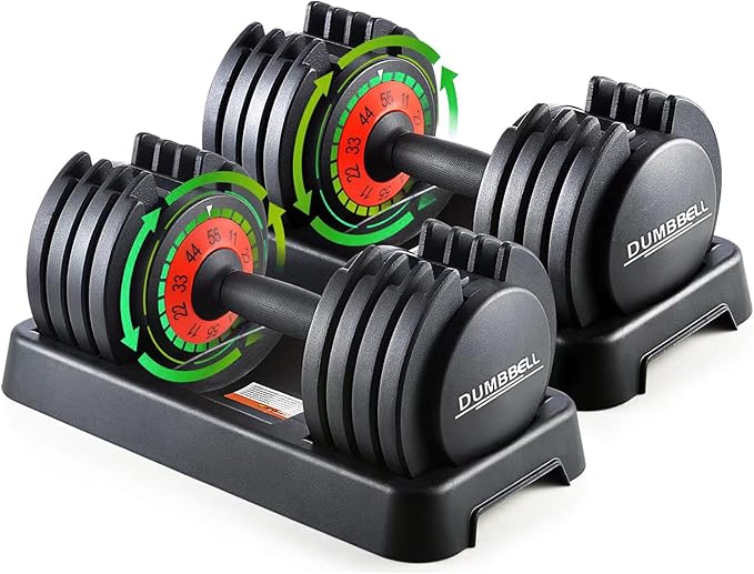 25/55lb Pair Adjustable Dumbbell Set, Adjustable Dumbbells Set of 2, 5 in 1/10 in 1 Free Weights Dumbbells Set with Anti-Slip Texture Handle, Weight Set For Home Gym Suit both Men and Women