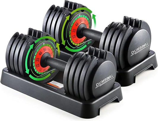 25/55lb Pair Adjustable Dumbbell Set, Adjustable Dumbbells Set of 2, 5 in 1/10 in 1 Free Weights Dumbbells Set with Anti-Slip Texture Handle, Weight Set For Home Gym Suit both Men and Women