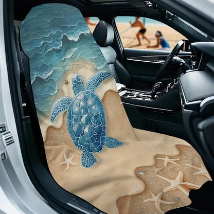 Bulopur Removable Car Sweat Towel Front Seat Cover Beach Sea Turtle Bucket Car Towel Seat Cover for Post Gym Workout Running Swimming Beach Hiking