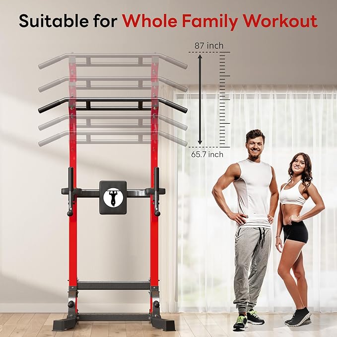 SogesPower Power Tower Pull Up Bar Station Multi-Function Pull Up Bar Stand for Home Gym, Adjustable Height Pull Up Dip Station Dip Bar Strength Training Fitness Equipment,Up to 500LBS