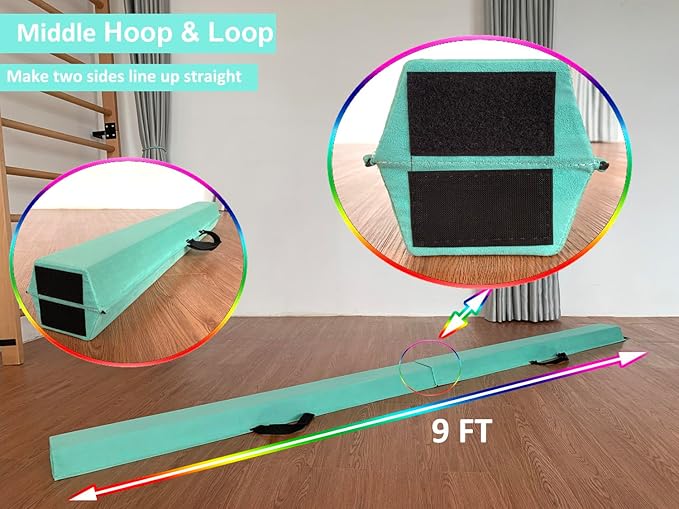 MARFULA 6 FT / 8 FT / 9 FT Folding Gymnastics Beam Foam Balance Floor Beam - Extra Firm - Suede Cover - Anti Slip Bottom with Carry Bag for Kids/Adults Home Use