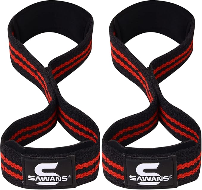 SAWANS Lifting Straps Padded Grip Figure 8 Wrist Straps Weight Heavy Duty Double Loop Bodybuilding Training Gym Straps Hand Bar Non Slip Deadlift Support Strong Cuffs Powerlifting