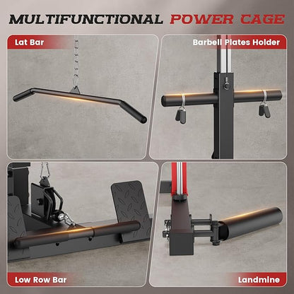 OPPSDECOR Smith Machine Power Rack for Home Gym - All-in-One Power Cage Squat Rack with LAT Pulldown, Cable Machine & Barbell Bar - Multi-Functional Strength Training Equipment