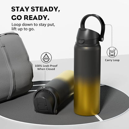 POWCAN 32 oz Insulated Water Bottle: 2-in-1 Push-Button Spout & Quick-Flip Straw Lid, Leakproof, Keep Cold 24Hrs, BPA-Free, Stainless Steel Water Bottle for Sports, School, Travel, Gym, Gift (King)