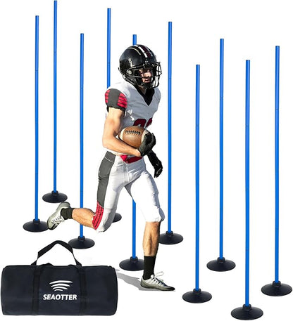 SEAOTTER Soccer Agility Poles Set, 4/6/10 Pcs 6ft Detachable Sports Trainning Speed Poles Slalom Poles with Rubber Base, Agility Training Equipment for Football, Rugby, Basketball, Indoor & Outdoor