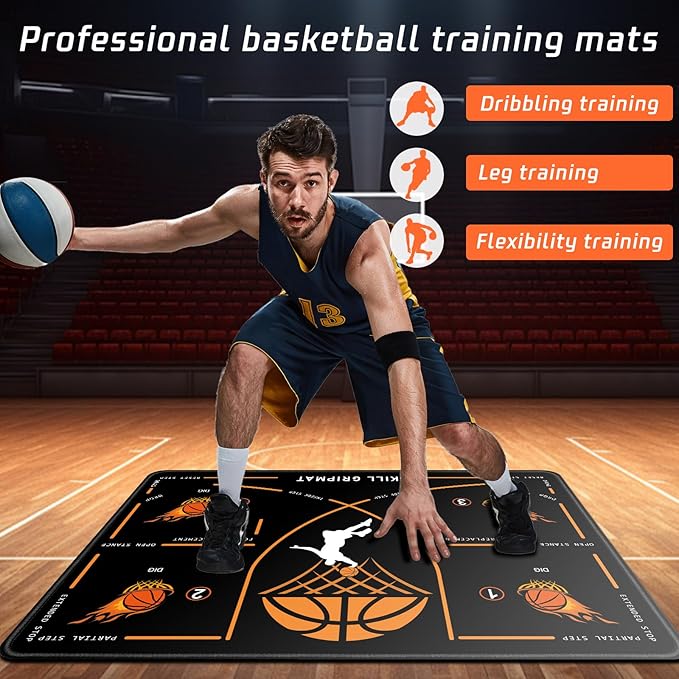 Portable Basketball Footwork Training Mat, Agility Footstep Training Mat, Basketball Pads for Training All Levels, Non-Slip Silent Equipment for All Ages to Improve Speed, Strength and Coordination