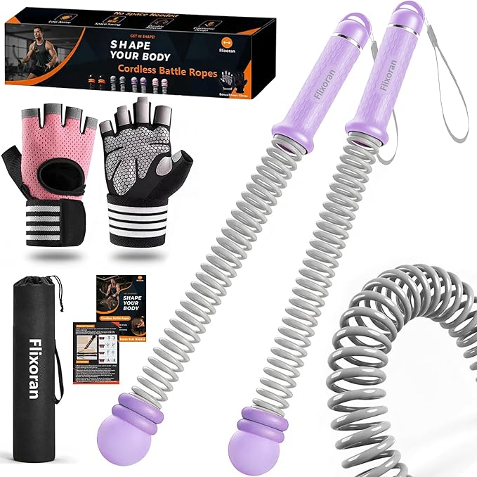 Cordless Battle Ropes Adjustable Trainer, Ropeless Weighted Portable Exercise Equipment for Home Gym Workouts, Compact Arm Strength for Men Women, Heavy Flex Rope Stick Fitness Gift