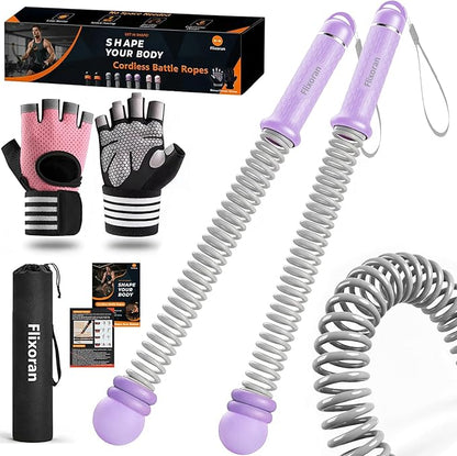 Cordless Battle Ropes Adjustable Trainer, Ropeless Weighted Portable Exercise Equipment for Home Gym Workouts, Compact Arm Strength for Men Women, Heavy Flex Rope Stick Fitness Gift