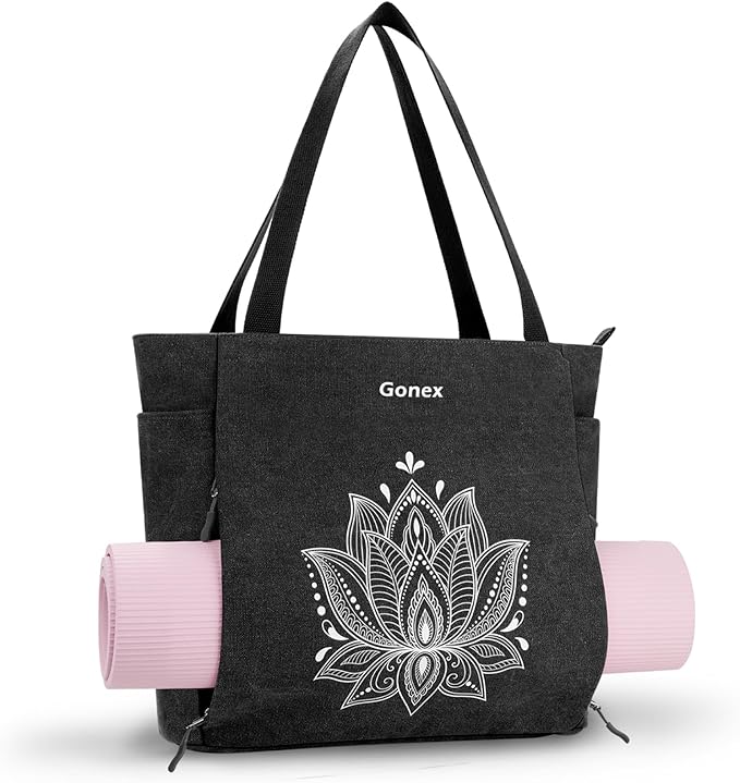 Gonex Yoga Mat Bag, Large Tote Bag with Multi Pockets for Women Men, Canvas Mat Carrier, Full Zipper Easy Access for Pilates Gym Travel